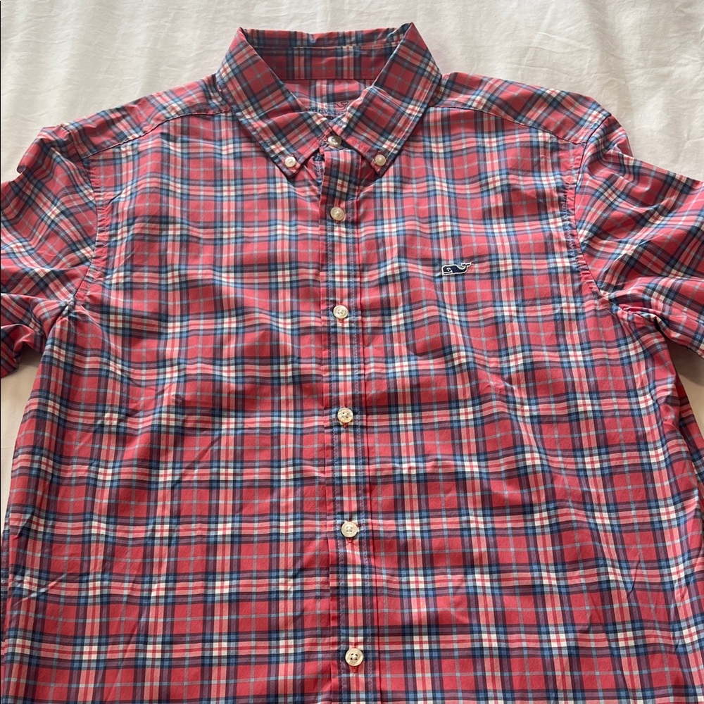 Vineyard Vines Salmon and Blue Plaid Button Down Shirt